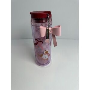 Starbucks 2025 Holiday Bearista Reindeer Tumbler 16oz Pink Purple Bow Charm NEW